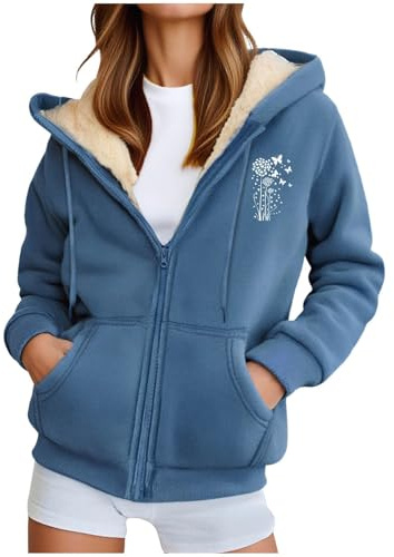 Sweat à capuche zippé doublé en polaire pour femme - Sweat thermique chaud avec imprimé cœur