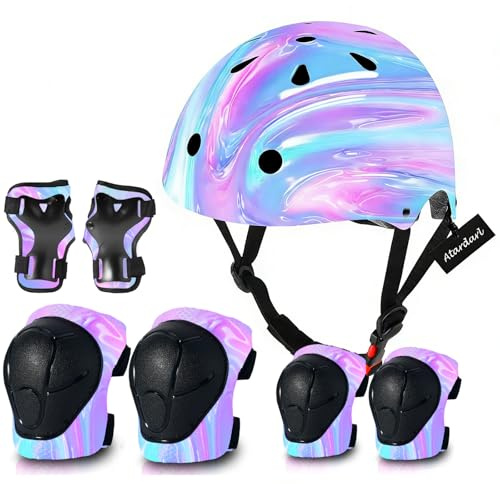 Justerbar cykelhjälm för barn med knästoppning, armbågsstoppning, handledsskydd – barnhjälm för 3–5–8–14 år – perfekt för skridskoåkning, cykling, skateboard – för pojkar och flickor