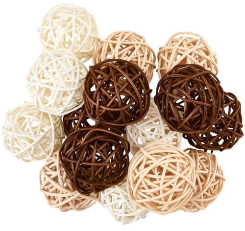 SUNNYCLUE 15Pcs 3 Colors Rattan Decorative Balls Wicker Rattan Balls 2 Inch White Beige Dark Brown Orbs Bowls Vase Fillers Wicker Ornaments for House Party Wedding Crafts Hanging DIY Accessories