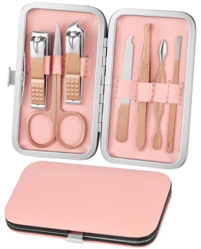 ALIIP Set Manicure Professionale, 7PC Set Tagliaunghie,Kit Pedicure Manicure per Uomo/Donna,Set Unghie Grooming Kit con Borsa da Viaggio, Rosa
