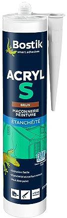 Bostik Acryl S – Mastic Acrylique – Intérieur & Extérieur – Fissures, Calfeutrement Et Joint – Tous Matériaux – Marron – Cartouche 310 ml