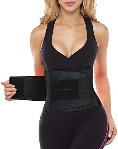 YIANNA Women Waist Trainer Belt - Slimming Sauna Waist Trimmer Belly Band Sweat Sports Girdle Belt Weight loss,YA8003-Black-M