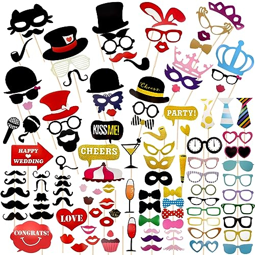 TOAOB 115 Stück Party Foto Requisiten Fotobox Accessoires für Weihnachten Hochzeit Valentinstag Party Photo Booth Props Set