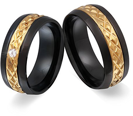 Juwelier Schönschmied - Zwei Freundschaftsringe Partnerringe Eheringe Edelstahl Zirkonia inkl. persönliche Lasergravur 58-72 LANr127HD - Dynhin