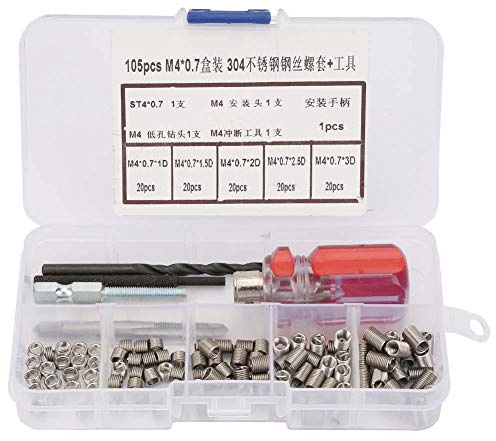 Kit de reparación de insertos roscados de 105 piezas con herramientas Insertos de alambre de acero inoxidable tipo (M4*0.7)