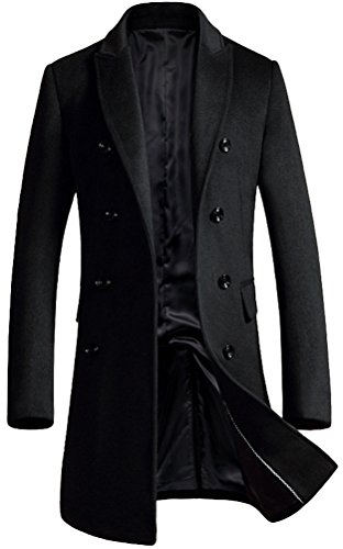 FTCayanz Herren Mantel Wintermantel Slim Fit Wollmantel Business Herrenmantel Lange Trenchcoat Jacken Schwarz XL