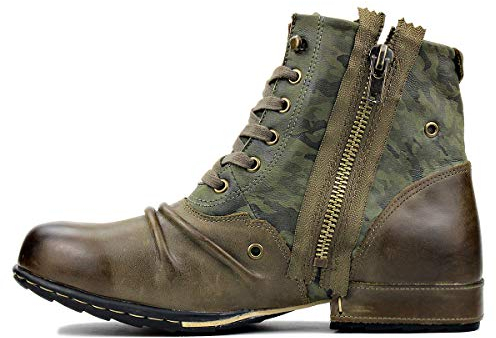 Herr Stövlar Chukka Motorcykel Boots för Män Mode Känga Läder Vandring Combat Ankel Dragkedja OS-5008-8-Green-7