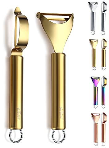 Berglander Pelapatate per verdure oro 2 pezzi, durevole e affilati pelapatate in acciaio inossidabile con placcatura dorado in titanio, accessori per picnic, lavabili in lavastoviglie