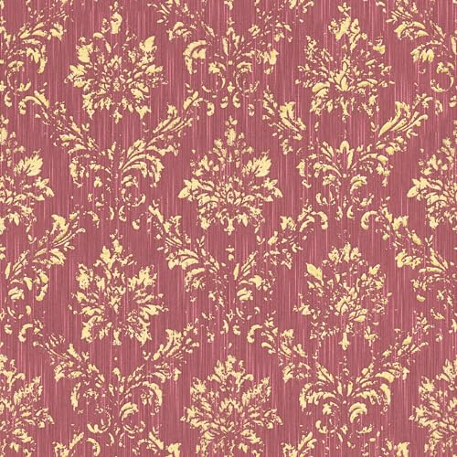 Barock tapet Profhome 306626-GU textiltapet strukturerad med ornament glänsande röd guld 5,33 m2
