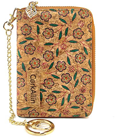 CorkAllin Kork Geldbörse für Damen – Vegane Portemonnaie Damen Geldbörsen mit Kartenhalter, Münzfach, Geldbeutel für Frauen, Kleines Zipper Brieftasche Kartenhalter mit RFID Blocke