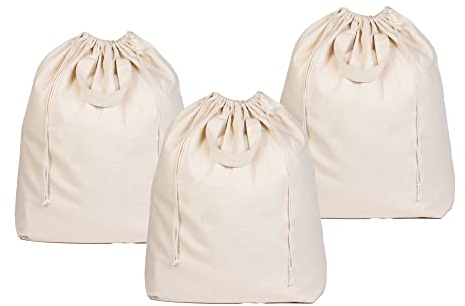 Heavy Duty Laundry Hamper Bags - Extremely Sturdy, Durable Canvas Replacement Laundry Hamper Liner - Works for Round & Square Hampers with Drawstring Closure (3 Pack)