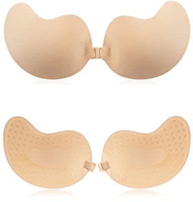 MELLIEX Soutiens-Gorge Adhesif Push Up Invisible Femme Soutien Gorge Dos Nu Bras sans Bretelles Réutilisable,1 Paire Nude