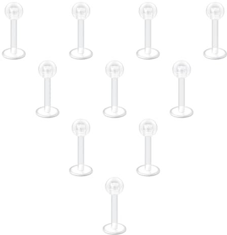 LAURITAMI 10 Stück Klare Lippenpiercing Stecker 18G Plastik Lippenpiercing Stecker Retainer Praktisch Unsichtbar Lippenpiercing Retainer Set für Mädchen Frauen Männer