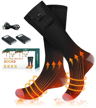 Maraiss Heated Socks, Rechargeable 5000mAh Electric Socks for Men Women, Christmas Stocking Stuffers Gifts, 3 Heating Settings Washable Heated Sock for Fishing Skiing Hunting Hiking Skating