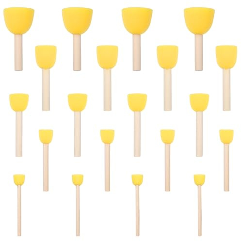 Schwammpinsel 20 Stück, Schwamm Malpinsel Set, Schaumstoffpinsel Gelber Runder Mal-Schwamm für Kinder, Graffiti-Malwerkzeuge für Kinderkunst und DIY-Malhandwerk, 5 Größen