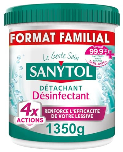 Sanytol - Poudre Détachante Désinfectante Linge - 1,35kg - Bactéricide, Virucide - Sans Javel - 4 Actions dès 20°C