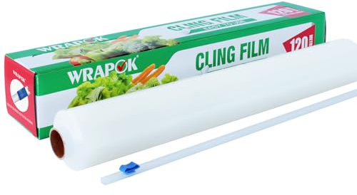 WRAPOK Distributore di pellicola trasparente per catering e taglierina, in plastica, per cucina, 450 mm x 120 m