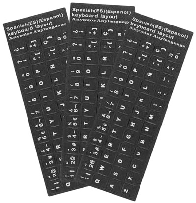 LEEQ 3 Piezas Pegatinas de Teclado Español Universales Calcomanías de Teclado de Repuesto Cubren Fondo con Letras Blancas para Computadora Portátil de Escritorio