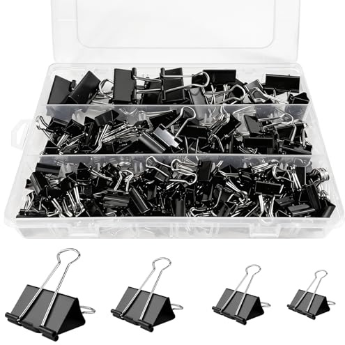 Hanyousheng 170 Pezzi Fermagli a Clip, Molle Fermacarte, Clip Pieghevoli in Metallo, Fermagli Neri Extra Resistenti per Documenti e Carta per Ufficio, Scuola(15mm/19mm/25mm/32mm)