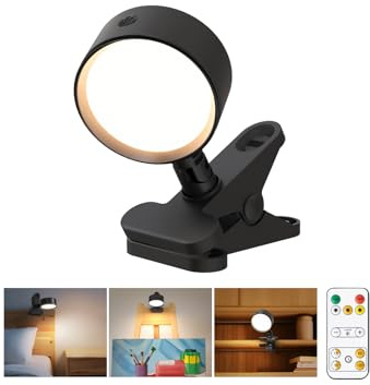 Lampara Lectura Cama Sin Cable con Recargable 5000mAh, USB LED Lampara Pinza Cabecero Cama 360° Giratorio de 3 Colores Atenuación Continua con Control Remoto Táctil pare Cama Escritorio Camping