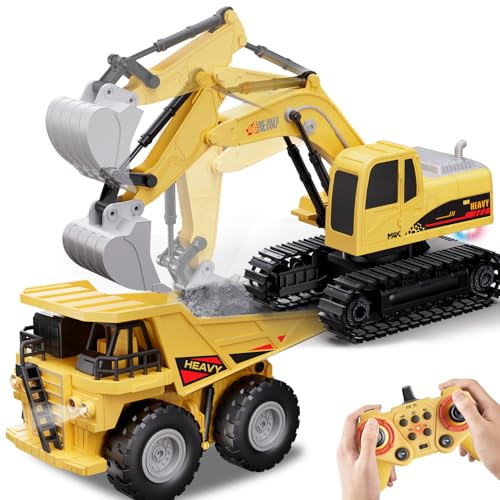 Bonikita Remote Control digger + Dumper Truck Toy Set, remote control Excavator & Dump. Suitable for children ages 3, 4, 5, 6, 7, and 8.