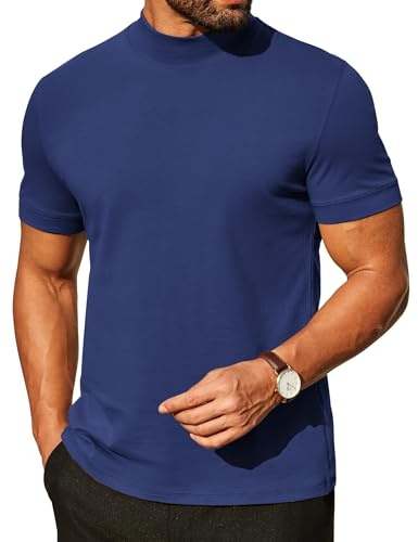 COOFANDY Camiseta Hombre Cuello Alto Verano Manga Corta Cuello Semi-Alto Interior Básica