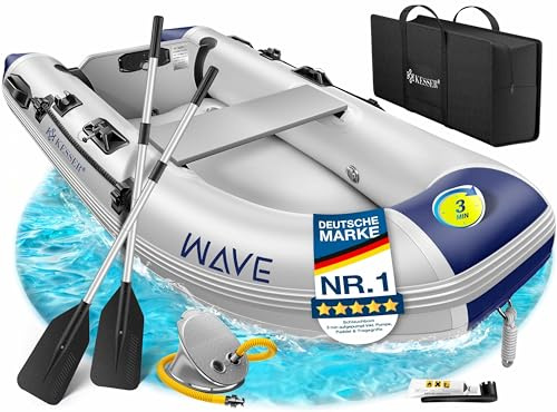 KESSER® Gommone Wave 230-320 cm, set da 6 pezzi gonfiabili – barca + panca, pompa ad aria, pagaia, kit di riparazione, borsa, barca da pesca, barca a pagaia piccola e grande, combinazione motore