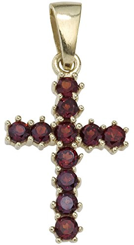 Jobo Damen Anhänger Kreuz 333 Gold Gelbgold 11 Granate rot Kreuzanhänger Granatkreuz