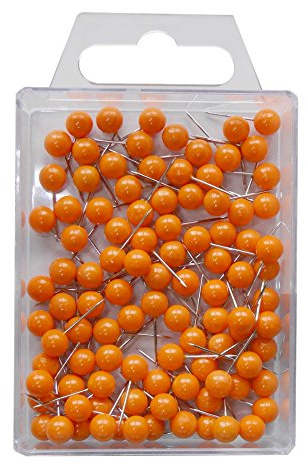 Wedo 56100 Lot de 100 Épingles à Tête Ronde, Longueur des Épingles 16 mm, Diamètre de la Tête 6 mmOrange.