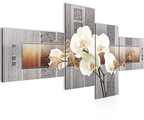 Runa Art Wandbilder Set XXL Blumen OrchideeWohnzimmer Schlafzimmer Grau Beige 4 Teilig - Made in Germany - 204645a