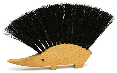 Tischfeger Igel als Tischbesen aus geöltem Buchenholz mit 100% reinem schwarzen Rosshaar, ideal zur Reinigung von Oberflächen, Krümmel, Essensreste, Maße ca. 14 x 11,5 cm