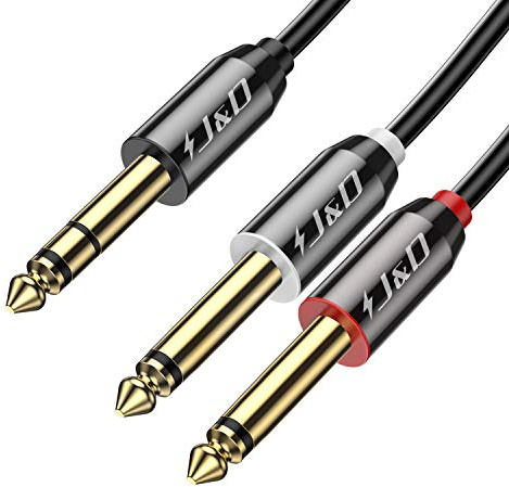 J&D 1/4 inch TRS Stereo Y Splitter Insert Cable, Gold Plated Copper Shell 6.35mm TRS Male to Dual 6.35mm TS Male Mono Breakout Cable, Audio Cord, 15 Feet