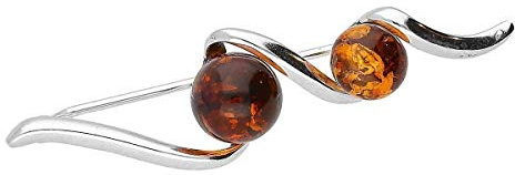 Twisted Nested Cognac Orange Amber Balls Contemporary Silver Brooch Pin/Clip for Women Ladies - 925 Sterling Silver - Amber Jewellery for Women