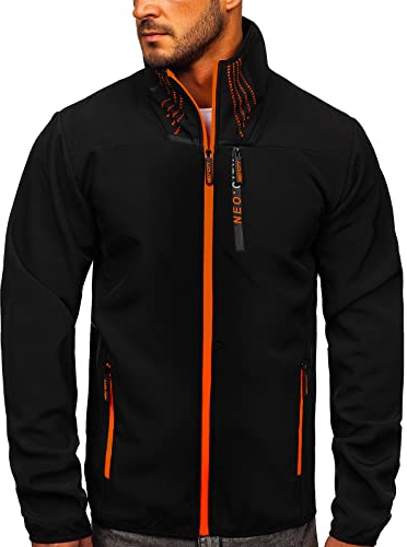 BOLF Herren Softshell Jacke mit Stehkragen ohne Kapuze Übergangsjacke Funktionsjacke Windbreaker Sportjacke Trainingsjacke Laufjacke Outdoor Sportlicher Stil J.STYLE KS2185 Schwarz L [4D4]