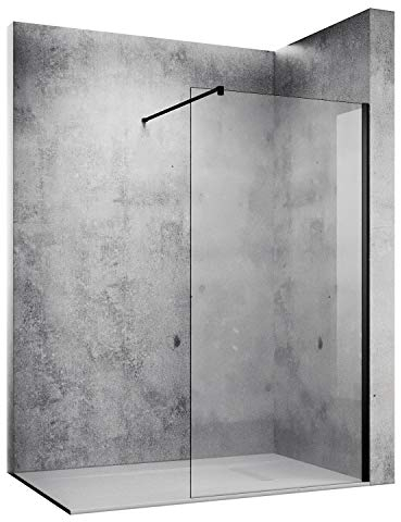 SONNI Duschwand 90x200 cm Walk in dusche mit Stabilisator mattschwarz style aus 10 mm Nano Glas,Duschabtrennung auf Duschtassen oder Boden montierbar