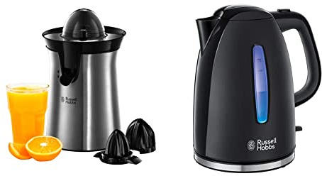 Russell Hobbs Spremiagrumi Elettrico, Bicchiere Grande e Piccolo, Rotazione bidirezionale & Bollitore acqua Elettrico, 2400 W, Energy Saving ok, Luce Blu, Filtro anticalcare rimovibile e lavabile