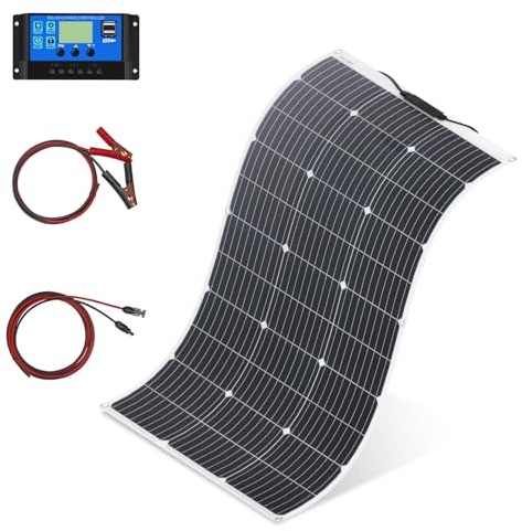 100W Flexibelt Solpanel Kit Monokristallin Solladdning med 10A kontroller USB utgång för laddning av 12V Batterier (ventilerad AGM gel) för husvagn, husbil, båt, tak