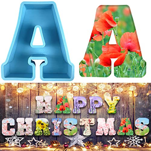 Moldes de silicona con alfabeto 3D moldes epoxi de letras grandes para resina de moldes de letras de fundición moldes de chocolate para cumpleaños, bodas, fiestas, Navidad, manualidades, adornos