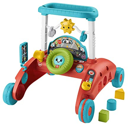 Fisher-Price 2-Sided Steady Speed Baby Walker Push Along | First Steps Baby Walk Along Toys with Lights and Songs | Car-Themed Baby Push Along Walker | Walkers for Babies, (UK English Version) HJP47