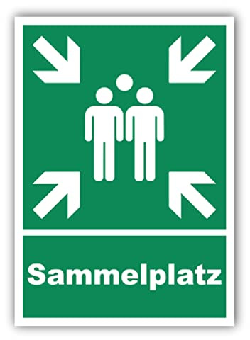 Tradercat Autocollant de panneau de point de rassemblement en vinyle Autocollant de point de rassemblement avec protection UV Panneau d'information Panneau d'avertissement pour issue de secours (auto