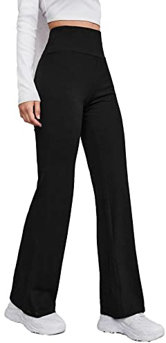 MCA Pantaloni Donna Campana Aderenti Zampa Elefante Elasticizzati (as6, Alpha, l, Regular, Regular, Nero Caldo Cotone (Felpato Invernale), L)
