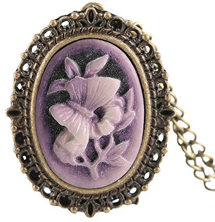 LIDCOM Jolie Fleur Dame Collier pour Femmes Dames Montre de Poche à Quartz copines Filles Cadeaux Bronze Vintage Pendentif Montres chaîne,3