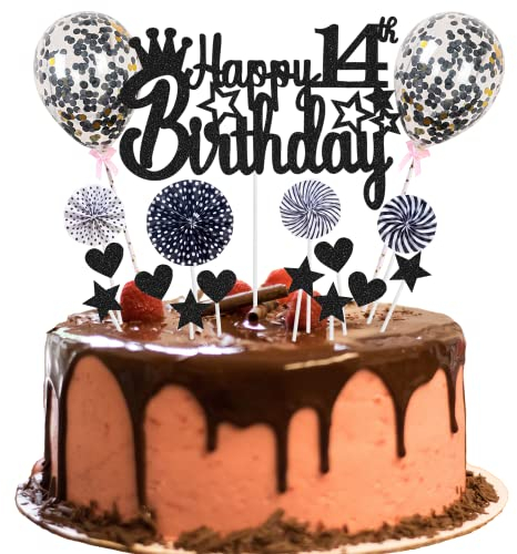 Décoration de gâteau pour 14e anniversaire – Happy 14th Birthday Glitter Cake Topper pour fille