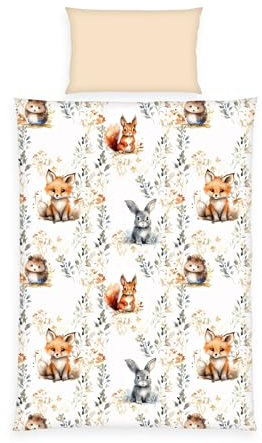 Herding babybest Bettwäsche Little Forest, Kopfkissenbezug ca. 40 x 60 cm, Bettbezug ca. 100 x 135 cm, Mit Knopfleiste und Hoteleinschlag, 100% Baumwolle, Flanell