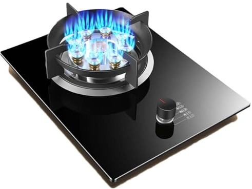 THEGA 7.0KW Gas Cooker - Single Burner Propane Gas Cooktop, Tempered Glass Gas Stove 9 Cavity Fire Burner, Desktop and Recessed Installation Camping Cooktop, for Home Kitchen Motor Home Camp(NG)