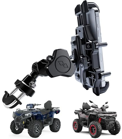 QYMOTO ATV Phone Holder Mount,Motorcycle Handlebar Phone Mount,4 Wheeler Anti Vibration 360 Cell Phone Holder Clamp Fit CFMOTO Cforce,Polaris Sportsman,Can am Outlander Adjustable Fit 4.7-7.1'' Phone