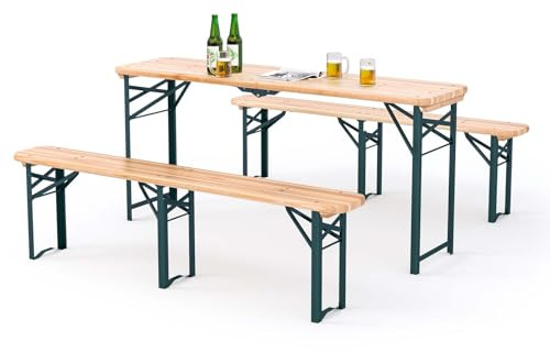 Warmiehomy 167CM Folding Camping Picnic Trestle Table and Bench Set, Outdoor Beer Benches and Table Set for Patio, Yard, Garden, Holiday Party, Camping (Bench: 167.5 x 23 x 46cm)