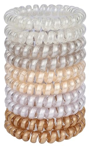 JessLab Spiral Hair Ties, 10 Pcs Traceless Phone Cord Bracelet Plastic Coil Ponytail Holders No-Damage Accessory for Girls Women Ladies, Color Assorted, Set 48