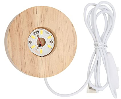 HERCHR Base De Luz Led, Interfaz Usb De 5 V Material De Madera De Roble Redonda De 2 Cm/0.8In Espesor Brillante Lámpara De Pantalla Decorativa Brillante Para El Hogar (Oak Solid Wood)