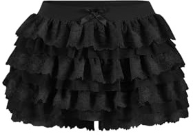 Women Y2K Lace Multi-Layered Bloomers, Lolita Ruffle Shorts, Sexy Short Pumpkin Pants, Elastic Waist Sweet Pettipants (US, Alpha, 3X-Large, Regular, Regular, Black)